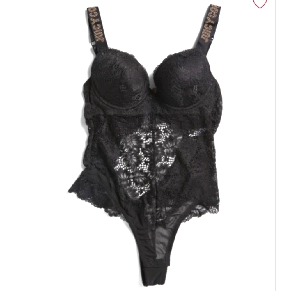 🖤▪️Juicy Couture ▪️Chic sexy Black Lace push Up Rhinestone Bodysuit